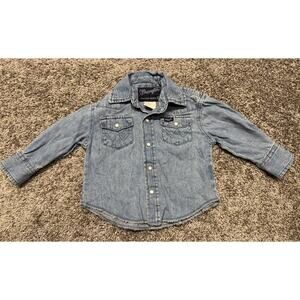 Wrangler Denim Pearl Snap Shirt‎ Youth XXS 0-2 Rodeo Cowboy Western Blue